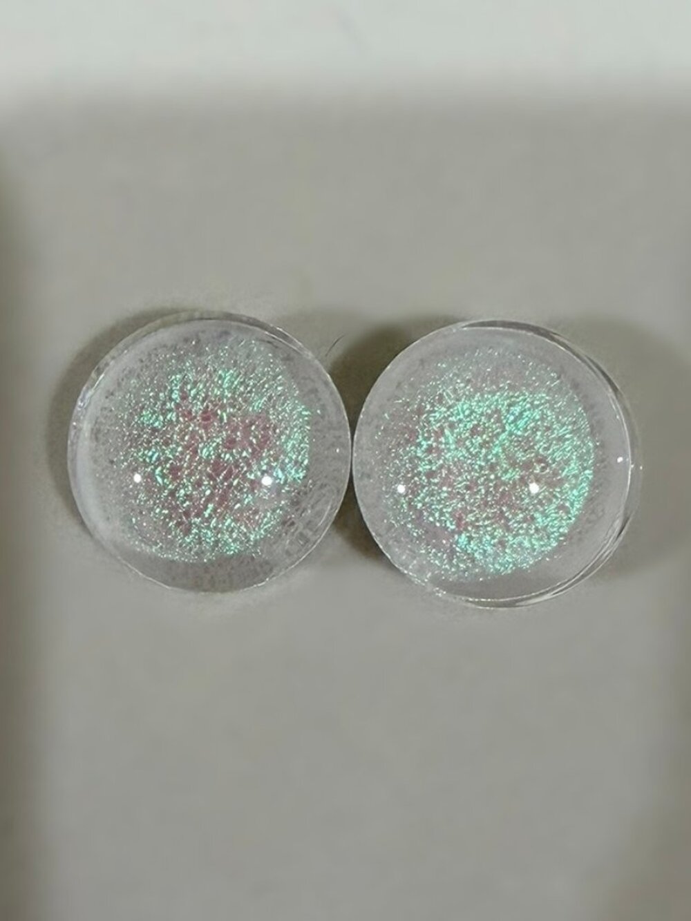3/4" 19mm Green on White Dichro Glass Plugs by Glasswear Studios (Double Flare)